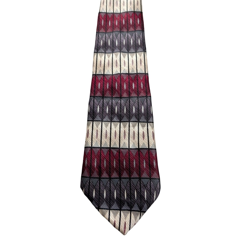 Arrow‎ Necktie Mens OS 3.75W 62L Burgundy Grey Geometric Silk Business Tie